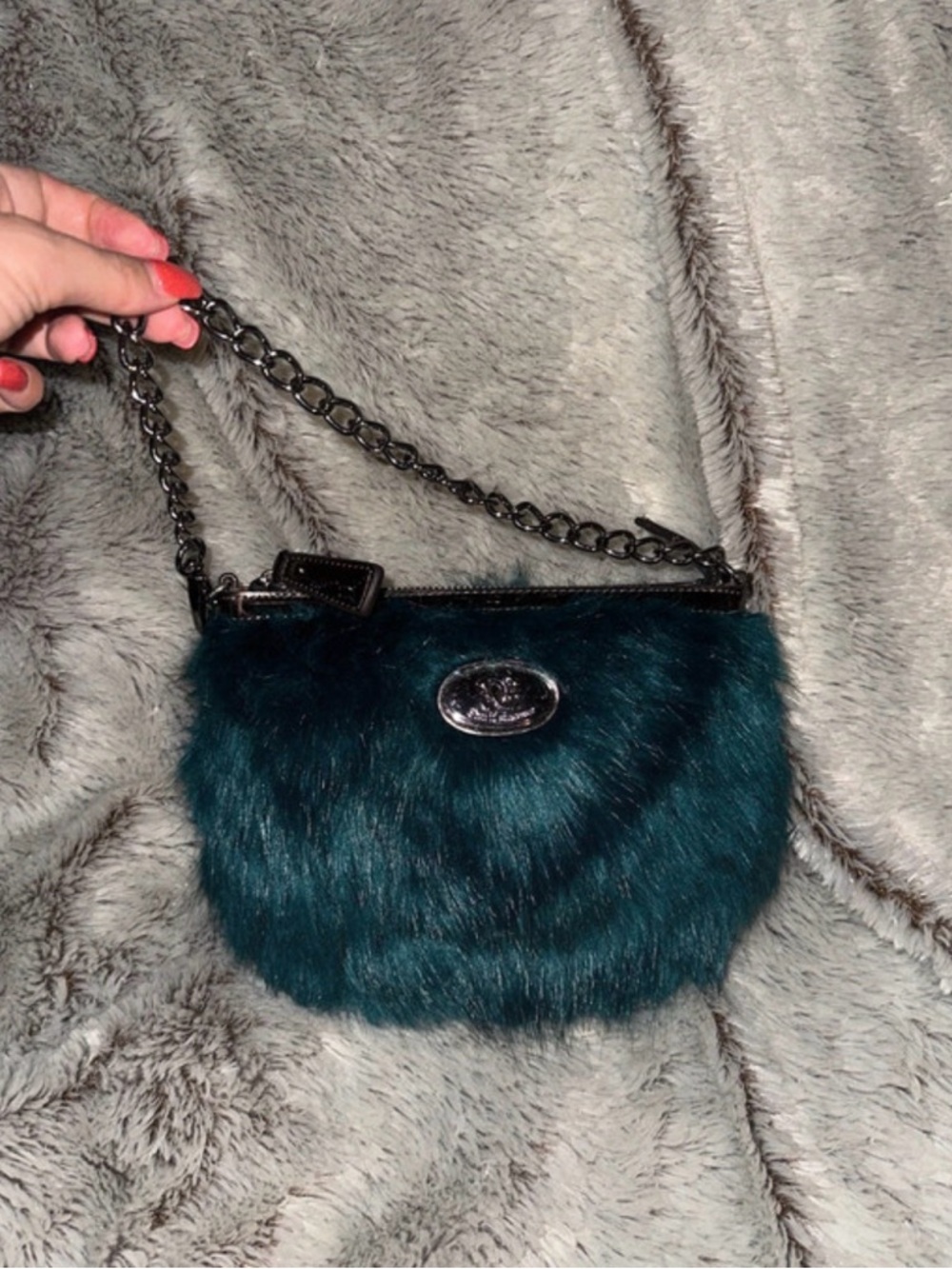 Sharif Teal Faux-Fur Mini Chain Bag